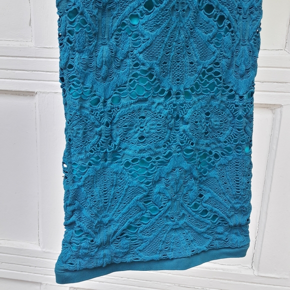 Free People Crochet Slip Dress Lace Body Con Teal Turquoise Stretch Fit Lacy XS - Picture 4 of 9